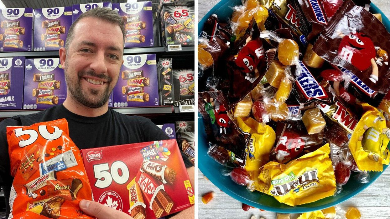 Halloween candy variety packs at No Frills. Right: Halloween candy.