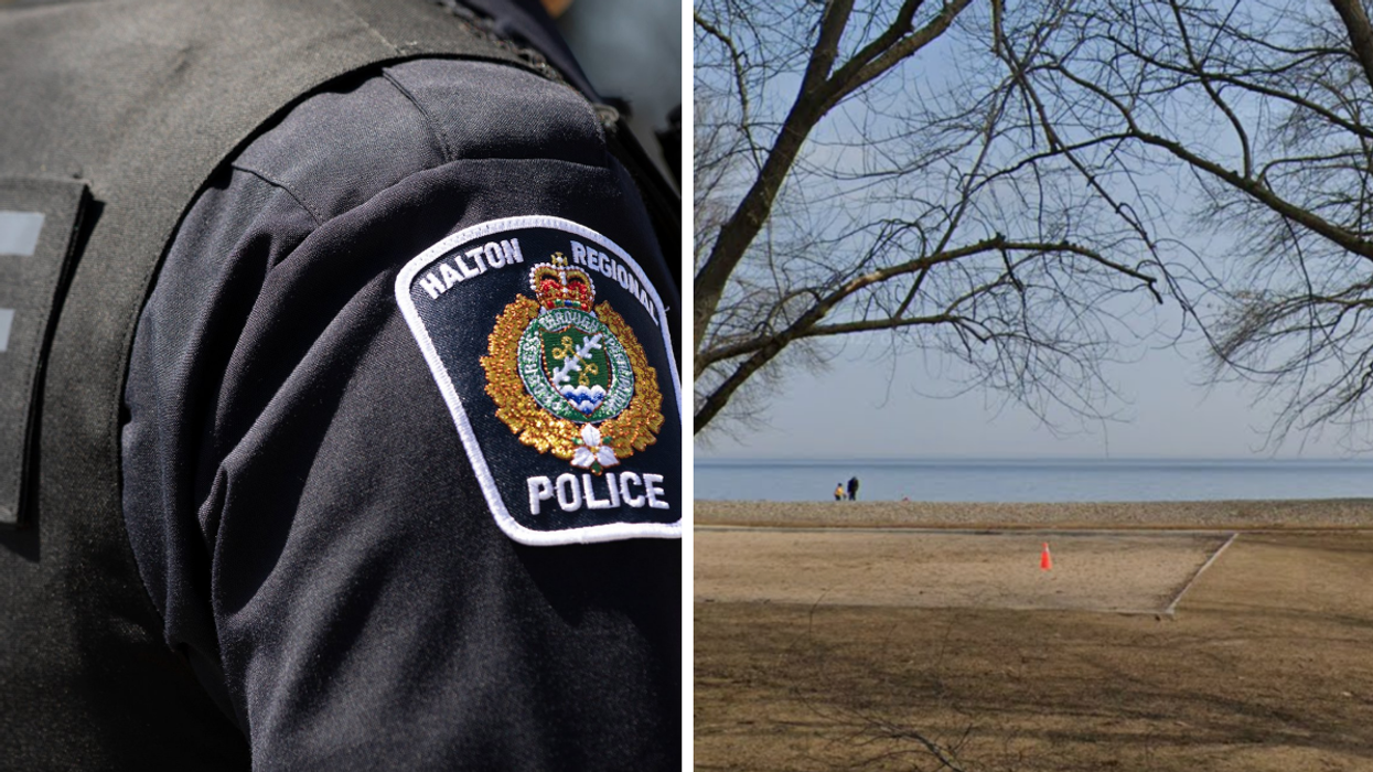Halton Regional Police Service emblem. Right: Coronation Park in Oakville.