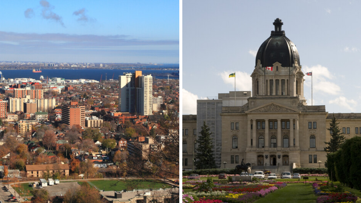 Hamilton in Ontario. Right: The Saskatchewan Legislative Building in Regina.