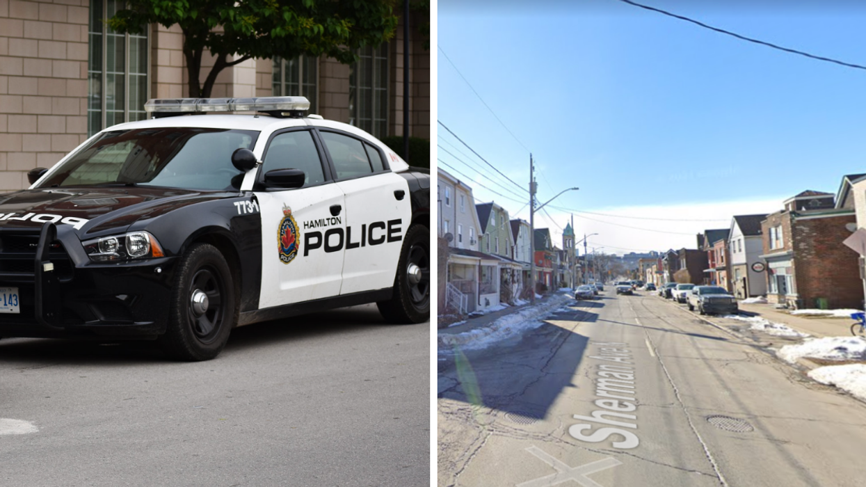 Hamilton police car. Right: Sherman Avenue in Hamilton, Ontario.