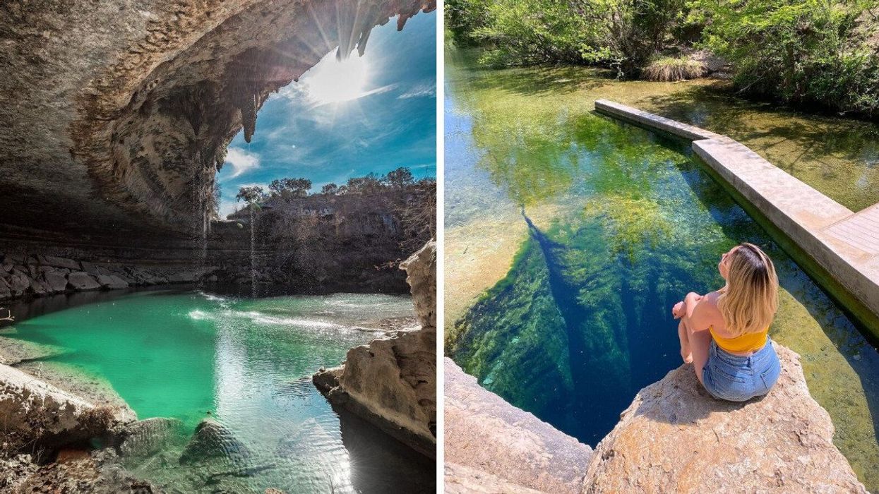 Hamilton Pool Nature Preserve in Texas. Right: Jacob's Well in Texas. 