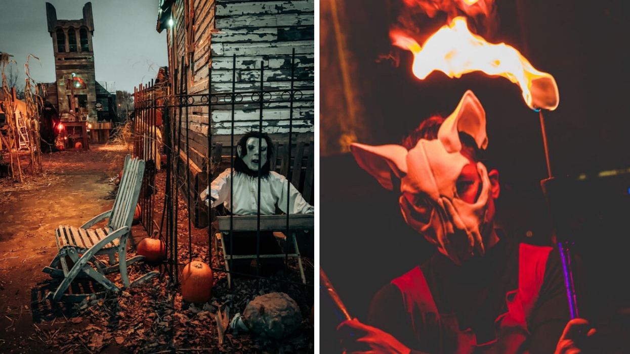 Haunted corn maze near Ottawa and a spooky fire performer at Saunders Farm.