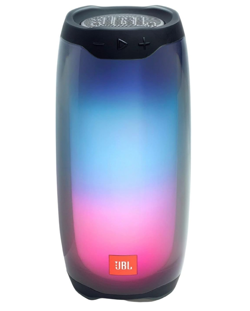 Haut-parleur sans fil illumin\u00e9 \u00e0 la mani\u00e8re d'un arc-en-ciel.