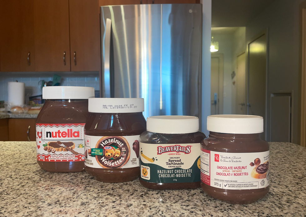 Hazelnut chocolate spreads from Canadian grocery stores.