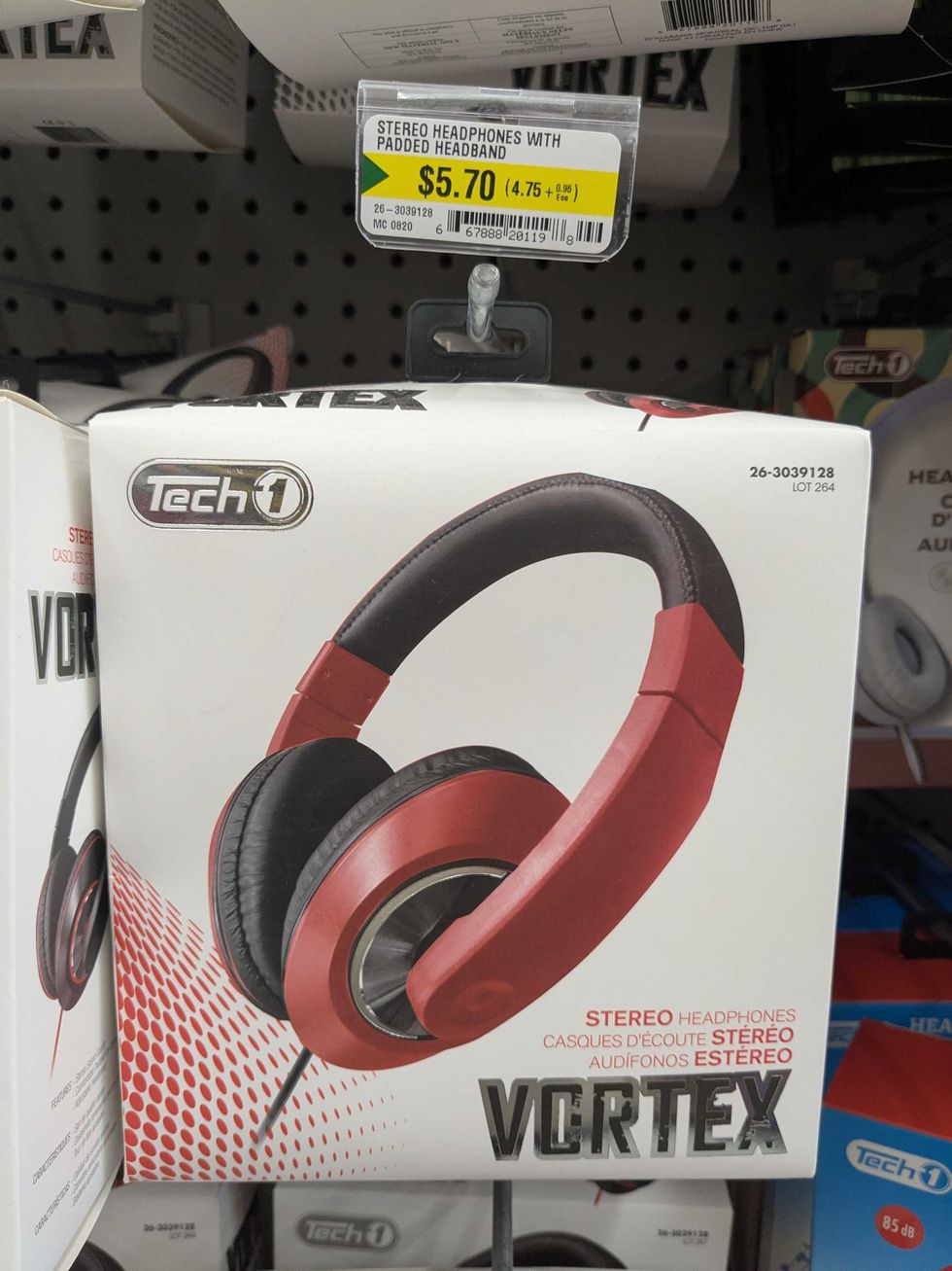 Headphones hanging on a shelf at Dollarama