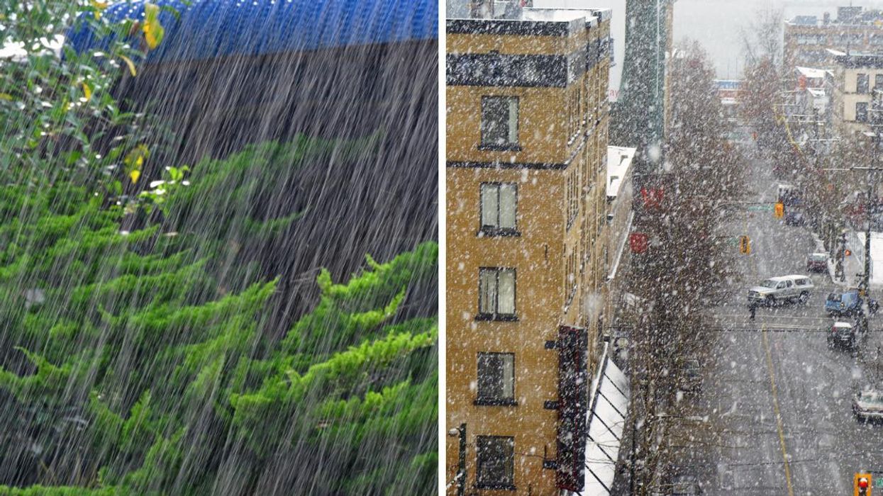 Heavy rainfall. Right: Snowing in Vancouver.