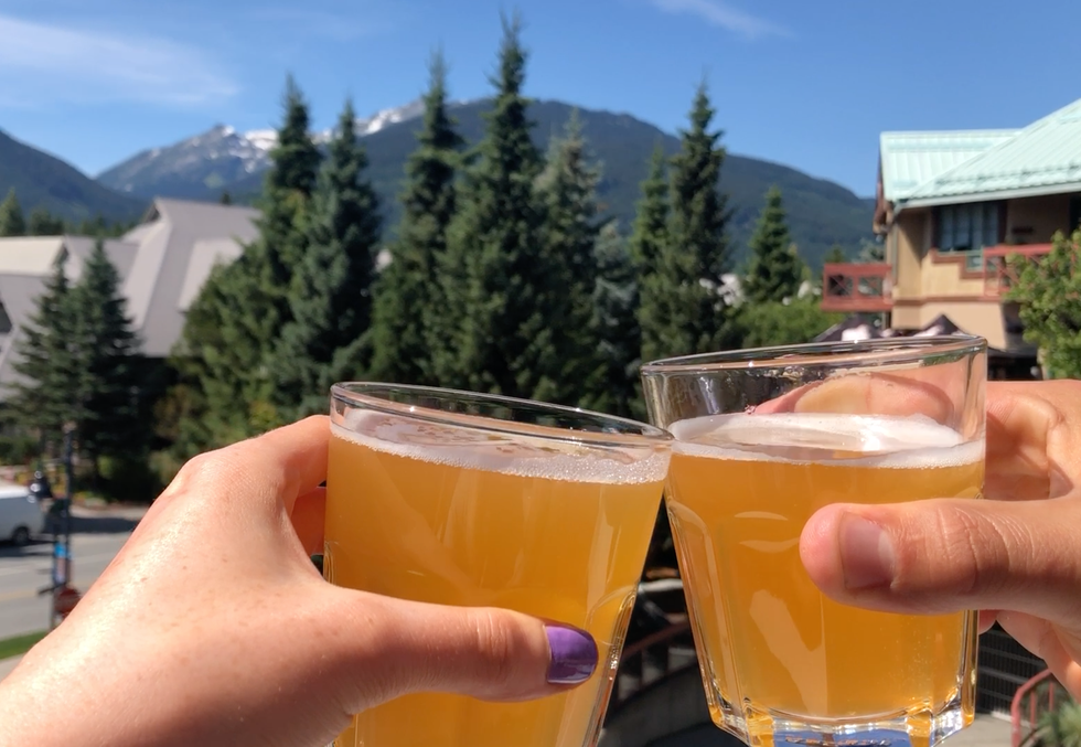 Helena drinking beers in Canada.