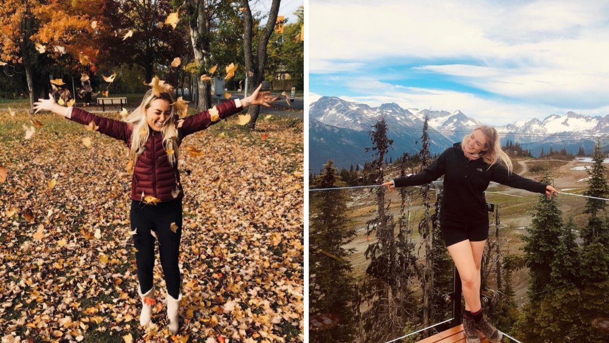 Helena in Ottawa in the fall. Right: Helena in Whistler.