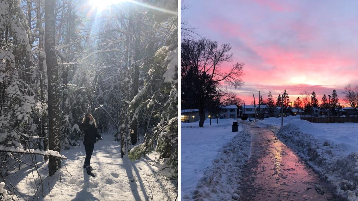 Helena in the snow. Right: Snowy streets in Ottawa.