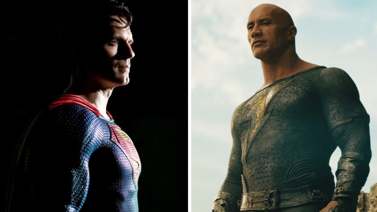 Henry Cavill as Superman. Right: Dwayne "The Rock" Johnson as Black Adam.
