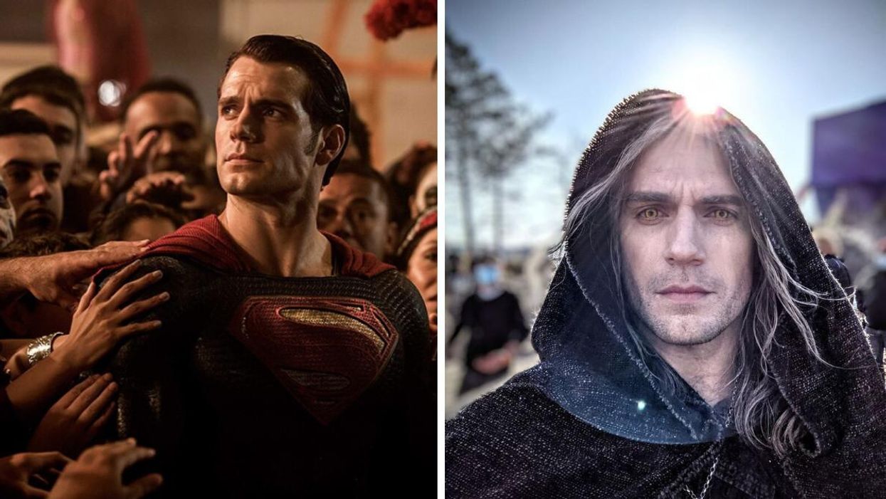 Henry Cavill as Superman. Right: Henry Cavill as Geralt of Rivia in The Witcher.
