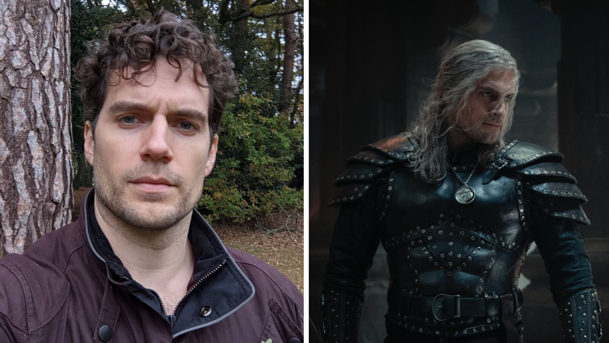 Henry Cavill. Right: Henry Cavill as Geralt of Rivia.