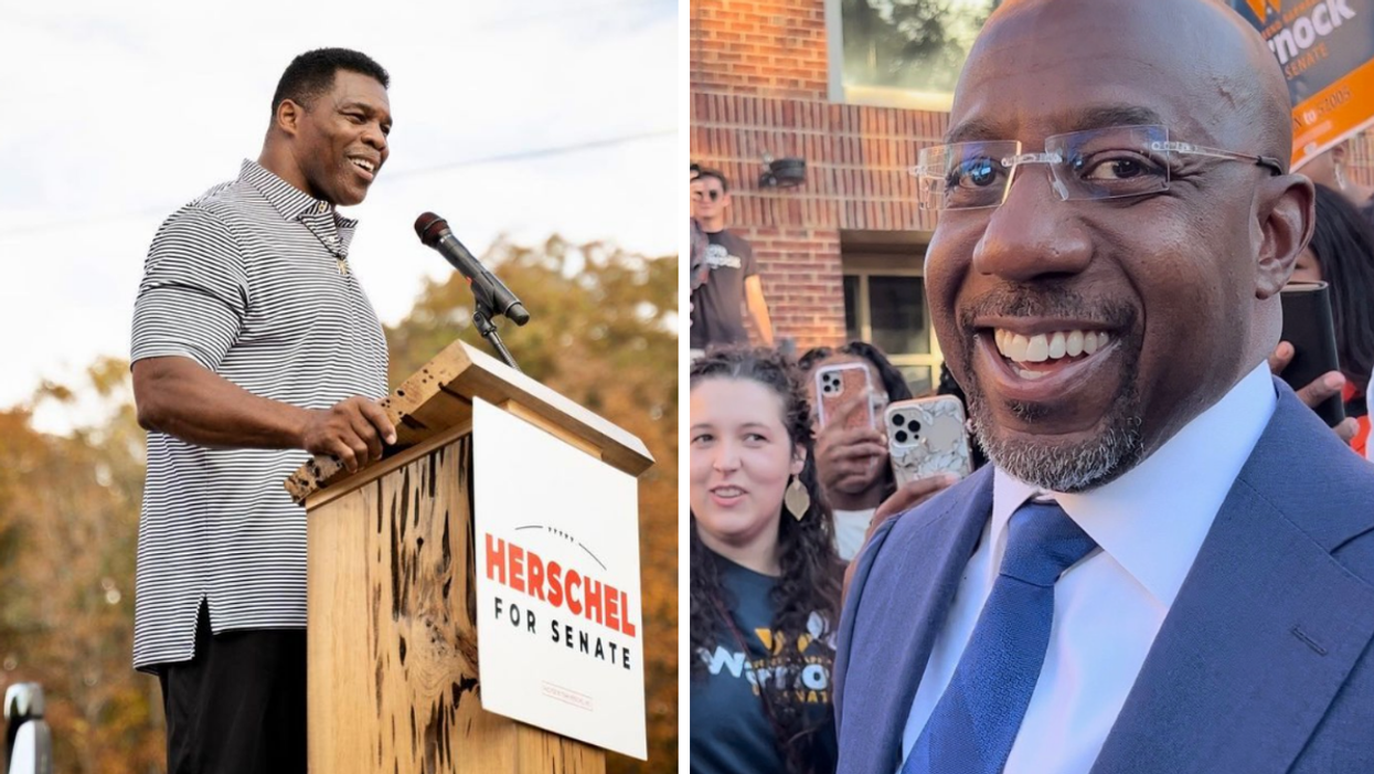 Herschel Walker. Right: Raphael Warnock.