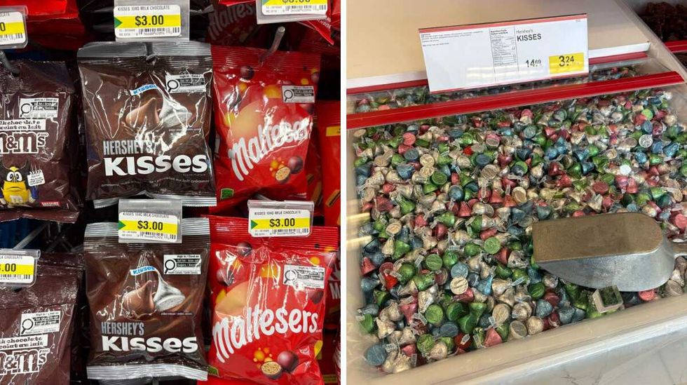 Hershey's Kisses at Dollarama. Right: Hershey's Kisses at Bulk Barn.