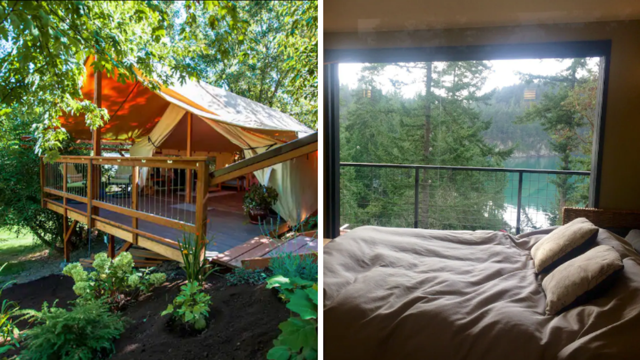 Hideaway Tent with Pool & Hot Tub. Right: Pleasant Bay Lookout.
