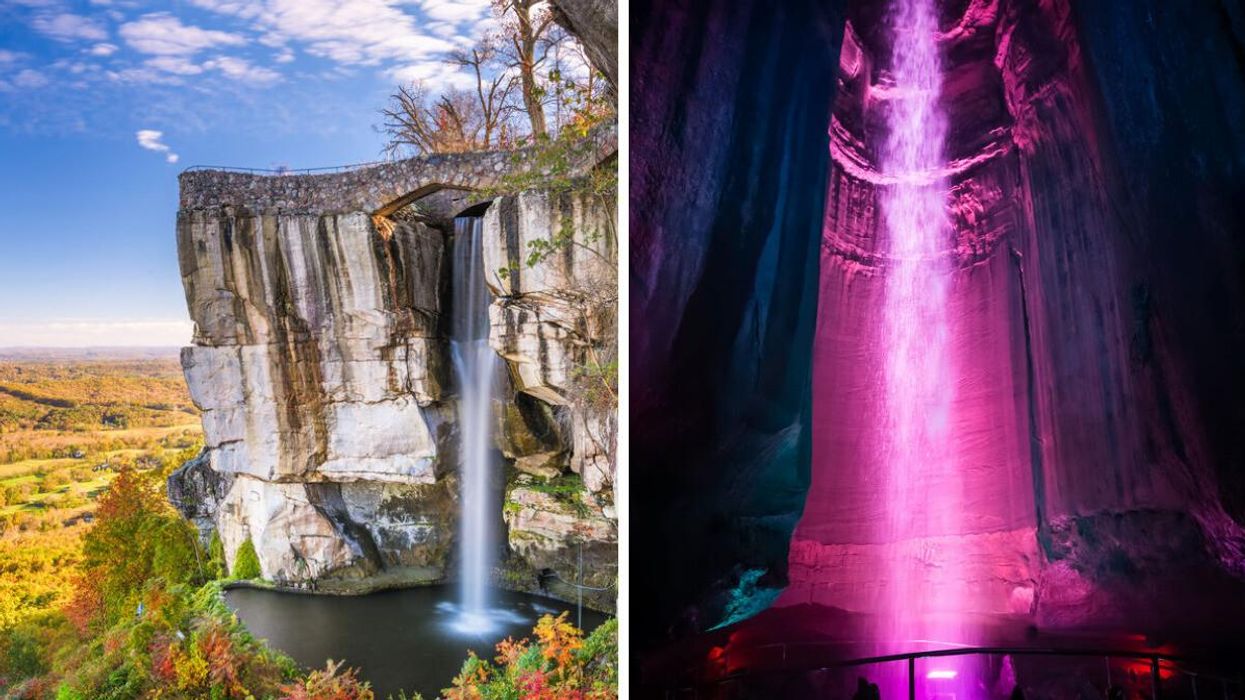 High Falls at Lookout Mountain. Right: Ruby Falls inside of Lookout Mountain.