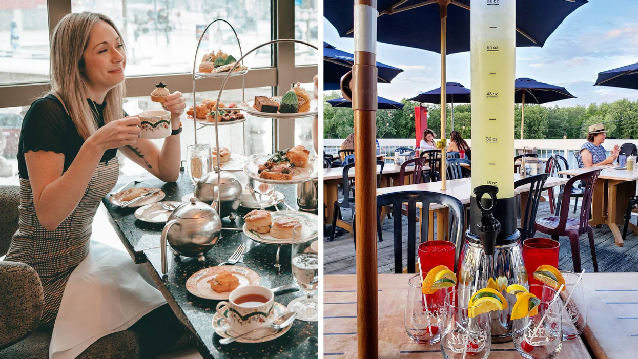 High tea at Fairmont Chateau Laurier. Right: Sangria tower at Mexicali Rosa's.
