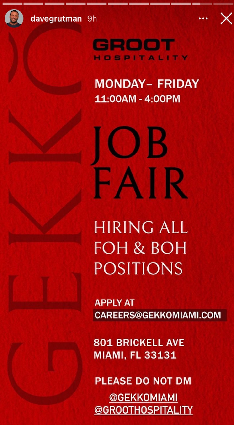 Hiring forum from David Grutman's Instagram story.