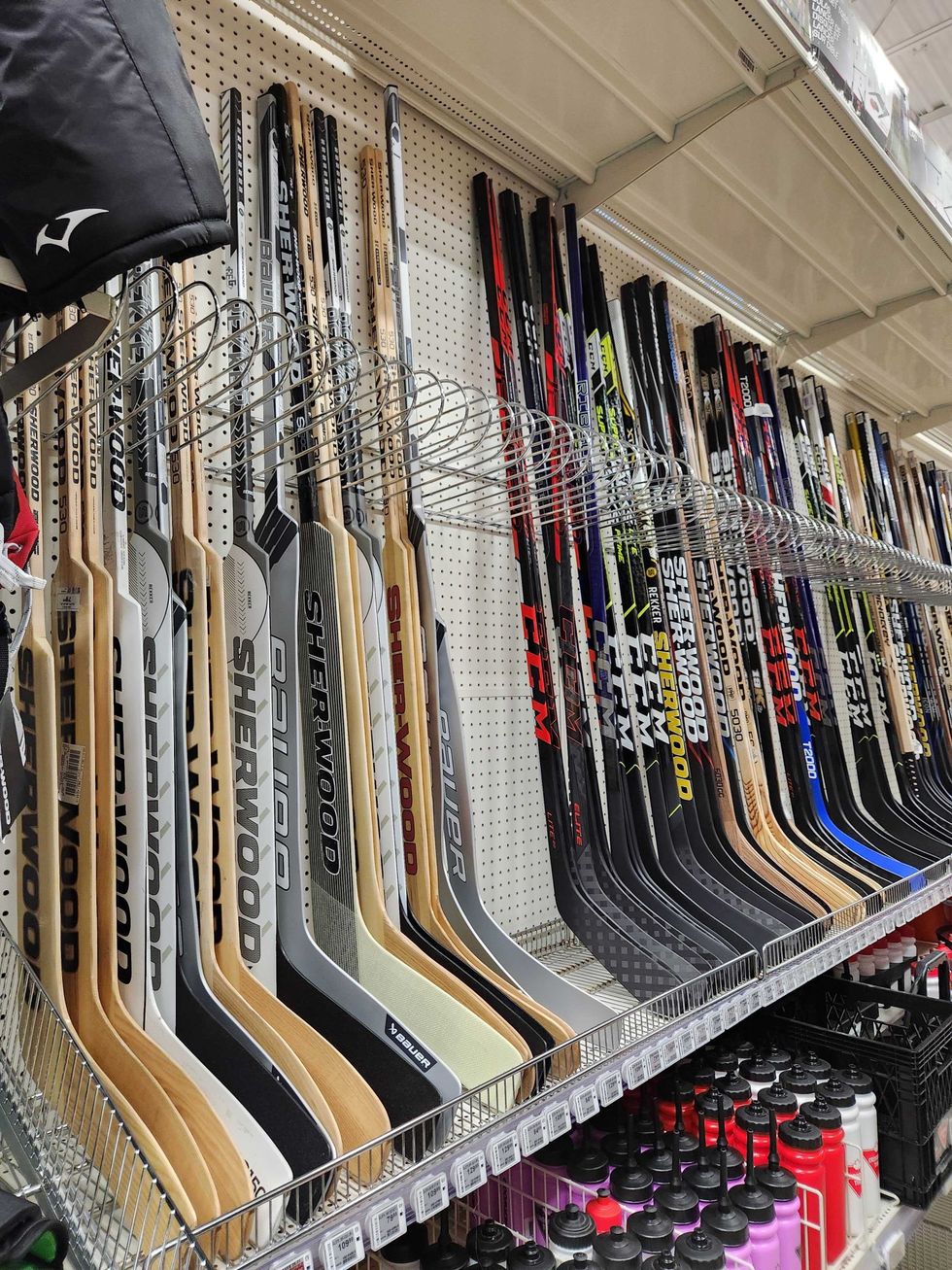 Hockey sticks at Canadian Tire.