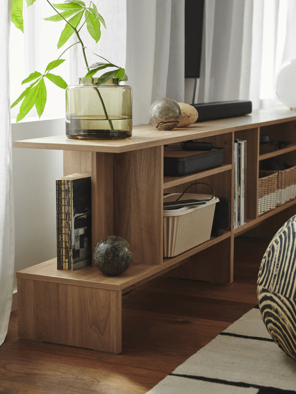 HOLMERUD side table, fully decorated with interior items.