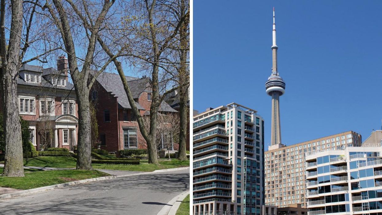 Homes in Toronto. Right: The CN Tower