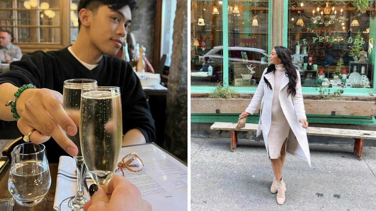 Homme au restaurant Jacopo. Droite : Femme devant Le Petit Dep.