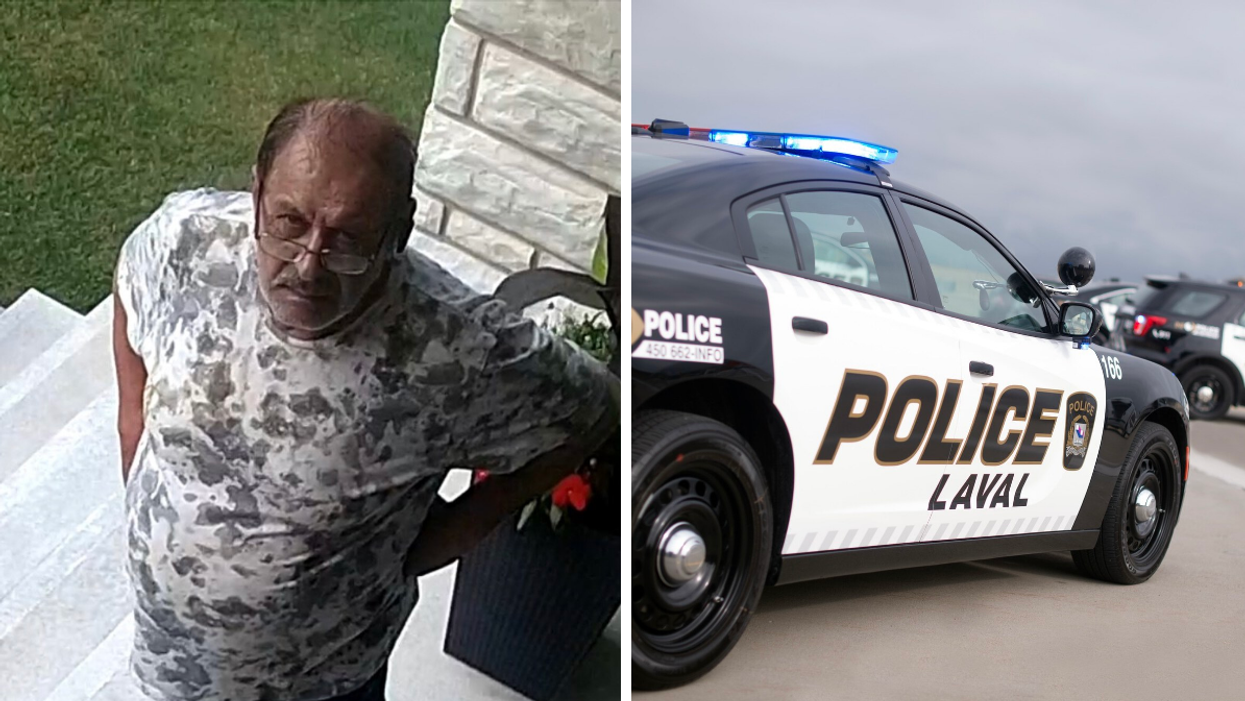 Homme recherché. Droite : Voiture de police.