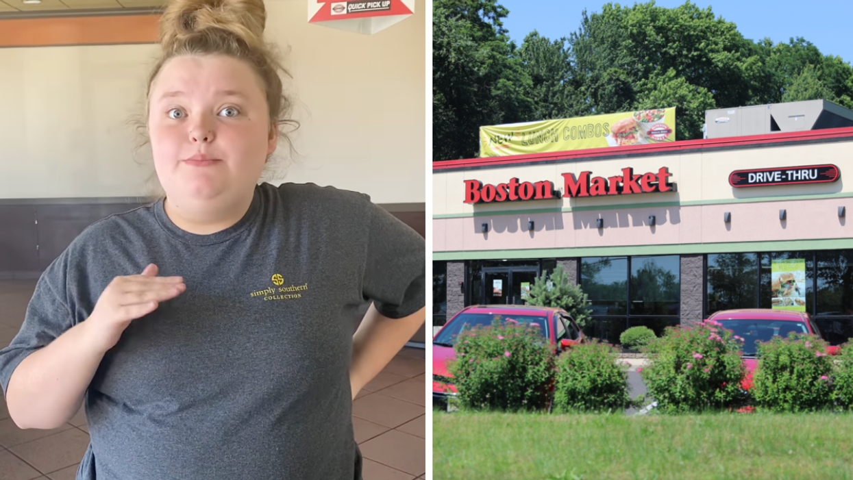 Honey Boo Boo at Boston Market. Right: The exterior of a Boston Market.
