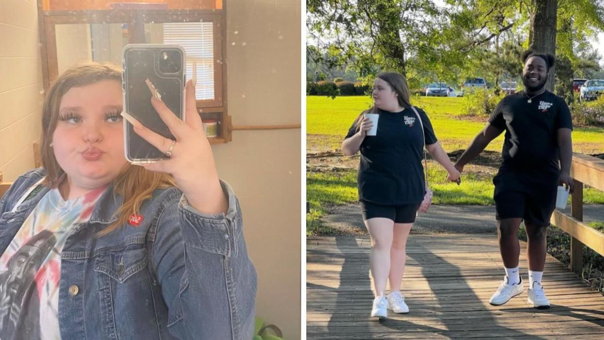 Honey Boo Boo taking a mirror selfie. Right: Honey Boo Boo and her boyfriend holding hands.