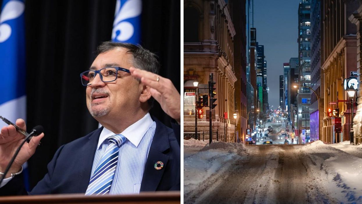 Horacio Arruda. Droite : une rue de Montréal.