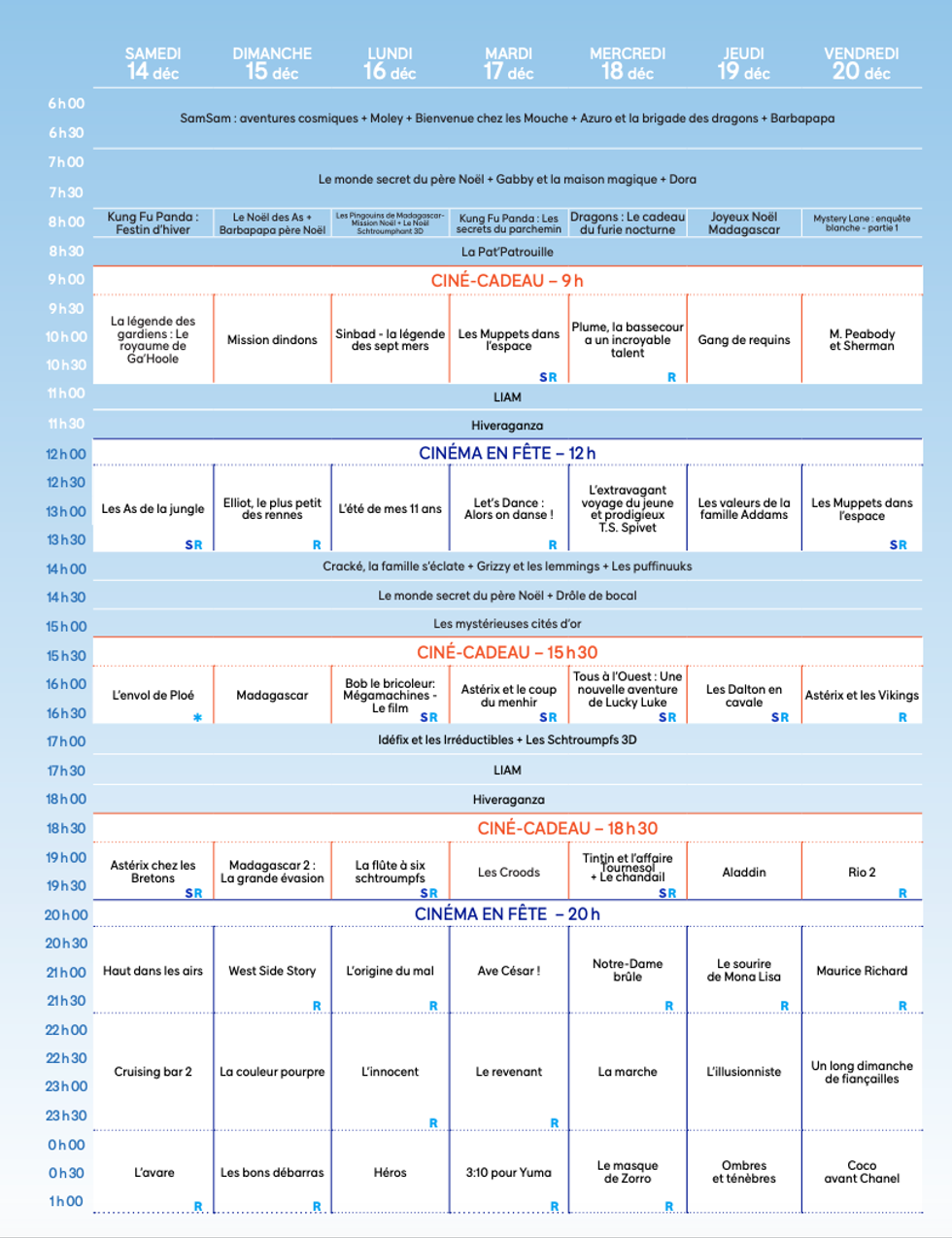 Horaire de Cin\u00e9-cadeau du 14 au 20 d\u00e9cembre 2024