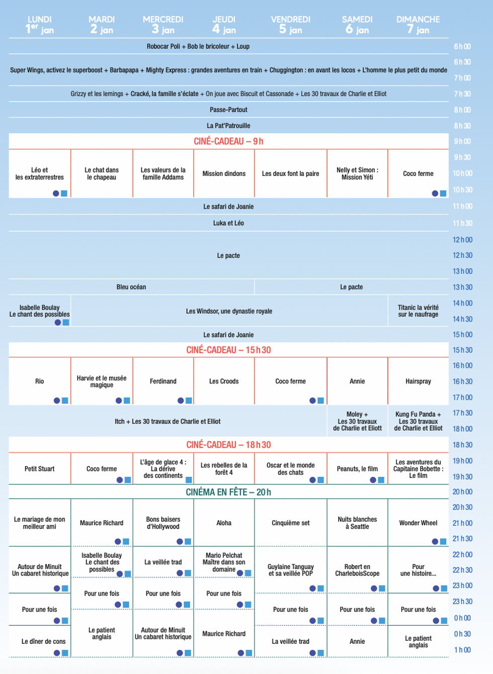 Horaire de Cin\u00e9-cadeau du 1er au 7 janvier 2024
