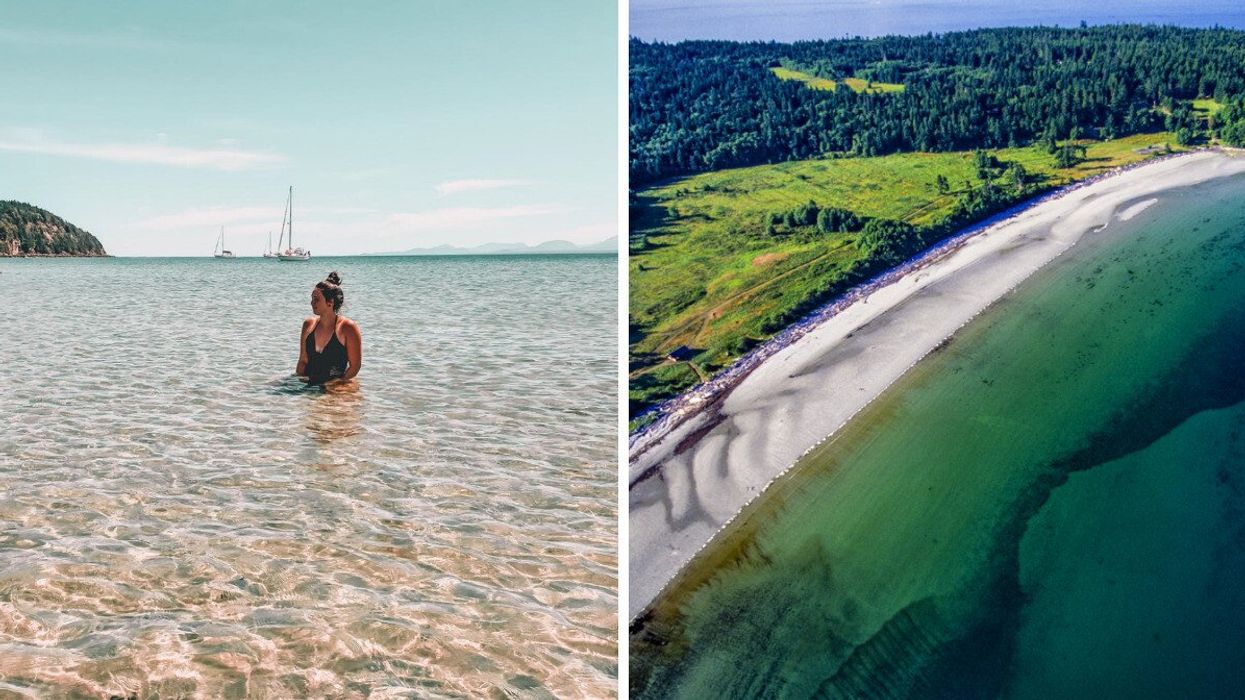 Horby Island in B.C. Right: Tribune Bay Beach BC.
