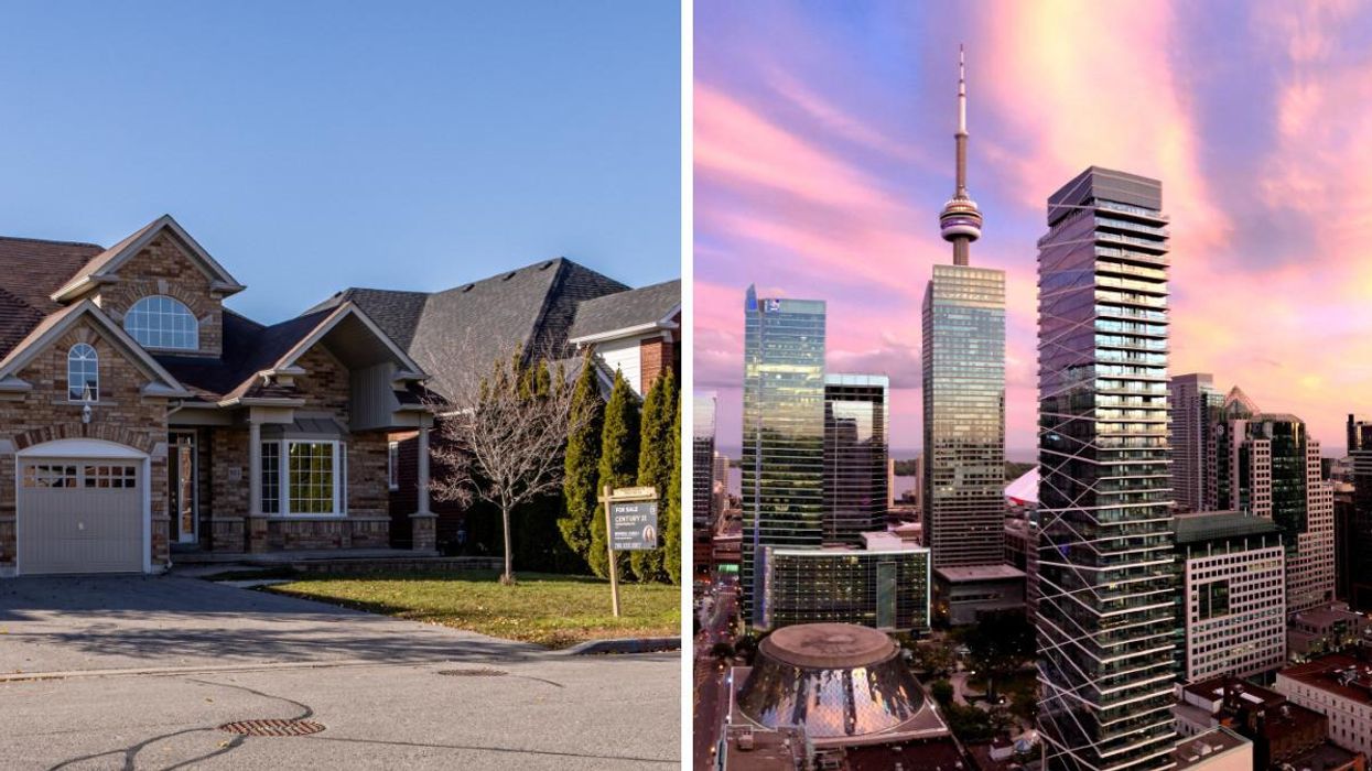 House for sale in Canada. Right: Condo building in Toronto.