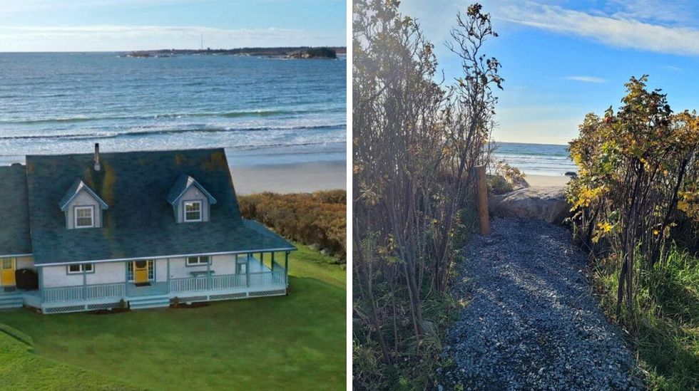 house for sale in nova scotia on the ocean. right: trail from the house to the beach