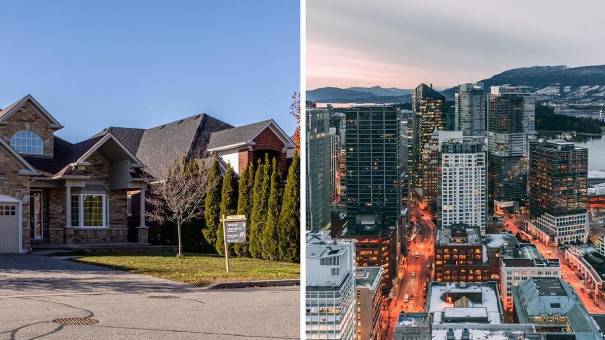 House for sale near Toronto. Right: High-rise buildings in Vancouver.