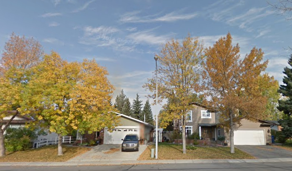 Houses and trees in a neighbourhood.