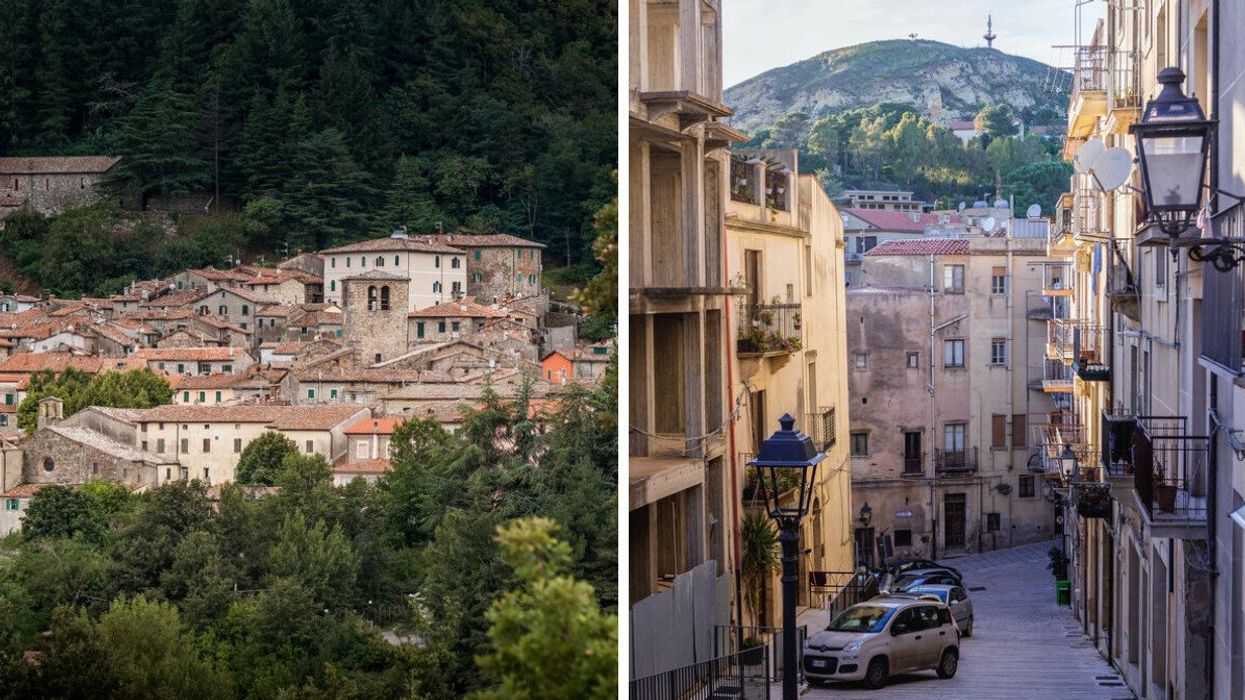 Houses in Montieri, Tuscany. Right: A street in Sicily, Italy.