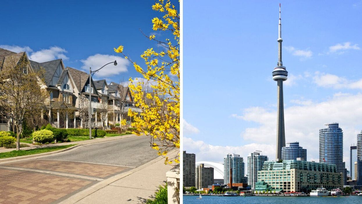 Houses in Ottawa, Ontario. Right: The Toronto skyline. 