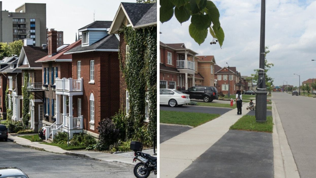 Houses in Quebec City, Canada. Right: Houses in Brampton.