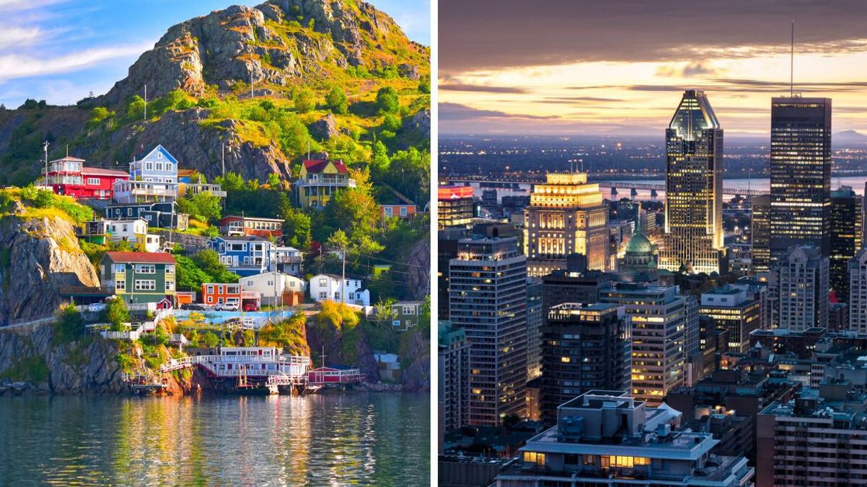 Houses in St. John's, Newfoundland. Right: Buildings in Montreal.