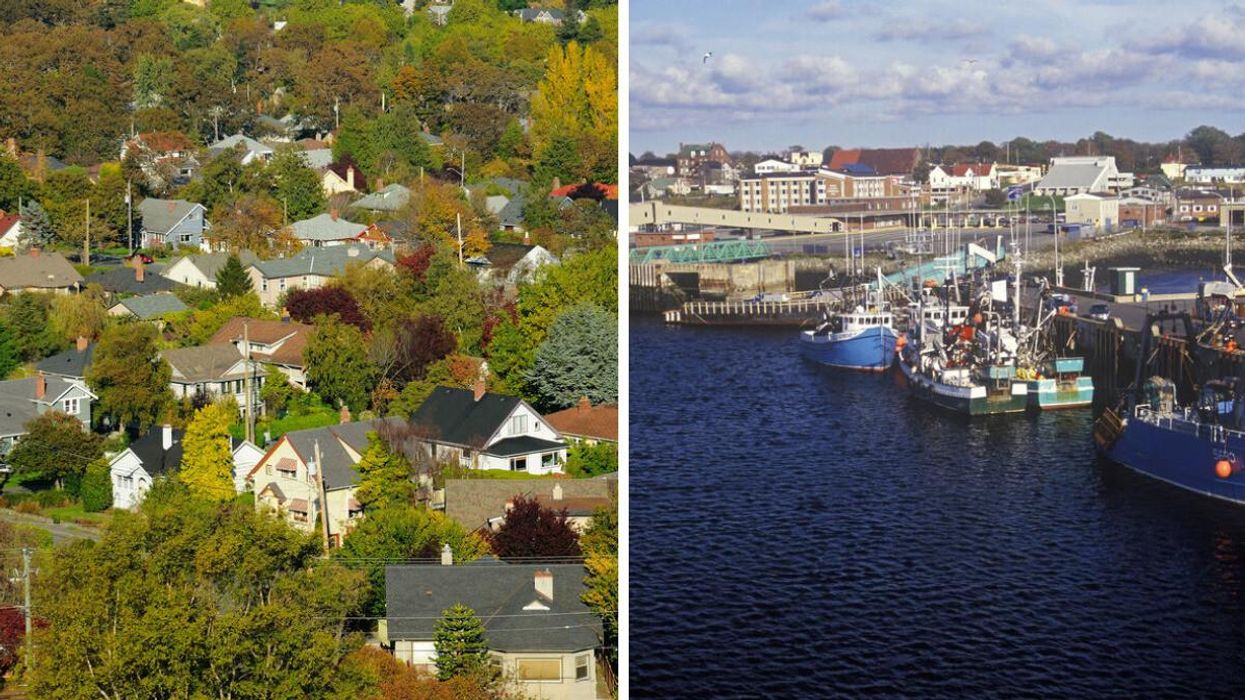 Houses in Victoria, B.C. Right: The harbour of Yarmouth, Nova Scotia.
