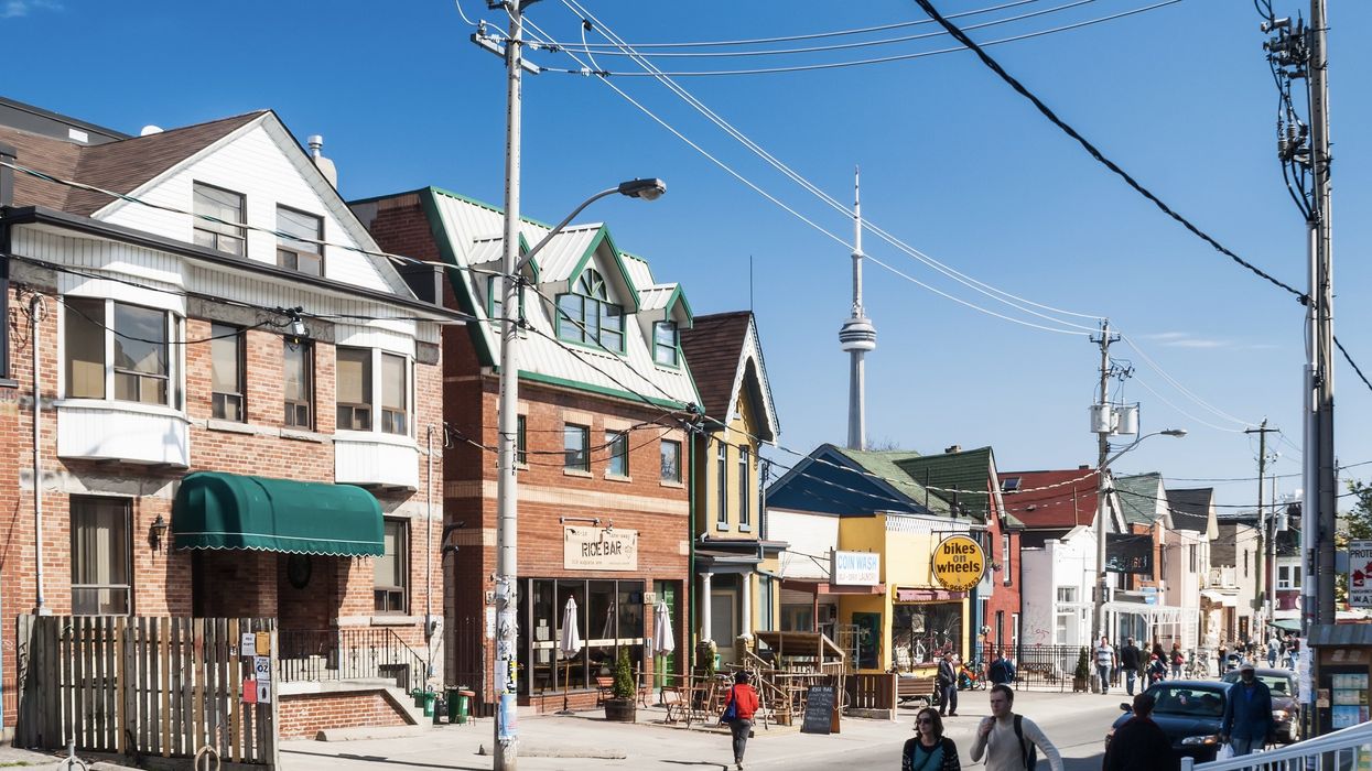 Houses on College Street West, a district in Toronto, Ontario, also known as Little Italy.
