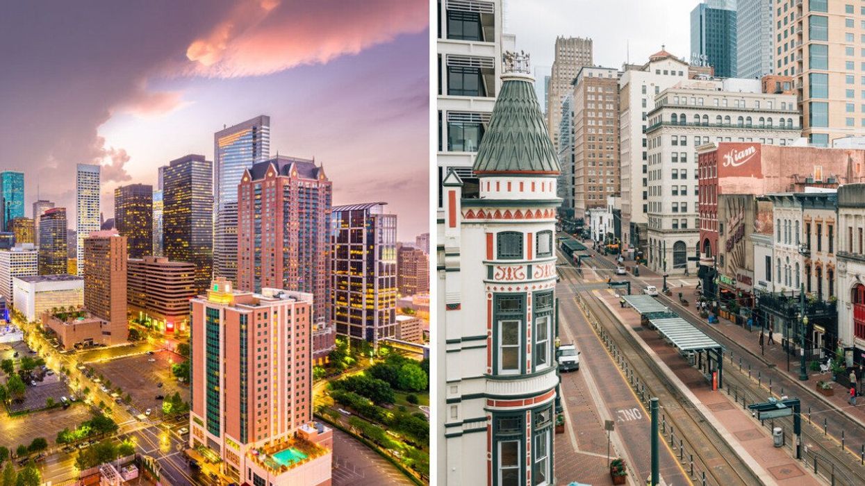 Houston, TX. Right: Main Street in Downtown Houston, TX.
