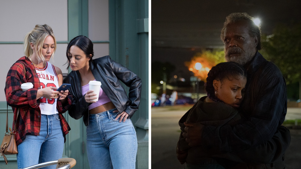 How I Met Your Father promo of two young women looking at a cell phone, right; The Last Days Of Ptolemy Grey Samuel L. Jackson character hugging young girl