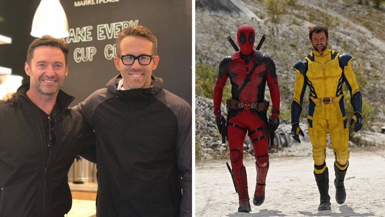 Hugh Jackman and Ryan Reynolds. Right: Ryan Reynolds as Deadpool and Hugh Jackman as Wolverine in Deadpool 3.