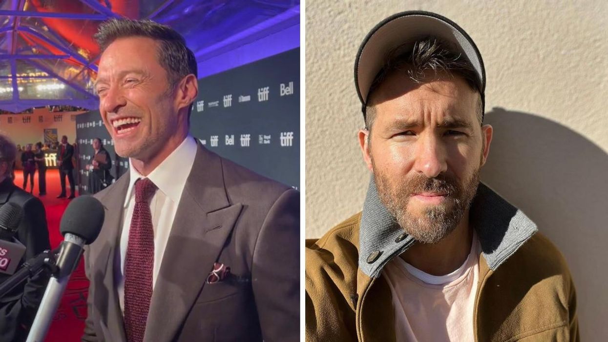 Hugh Jackman at TIFF. Right: Actor Ryan Reynolds selfie.
