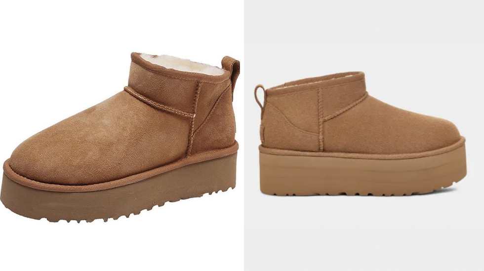 Huhren Women's Classic Platform Snow Boots. Right: UGG's Classic Ultra Mini Platform.
