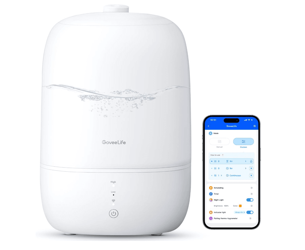Humidificateur intelligent GoveeLife de 3 L avec brume froide et contr\u00f4le par application sur le site d'Amazon Prime.