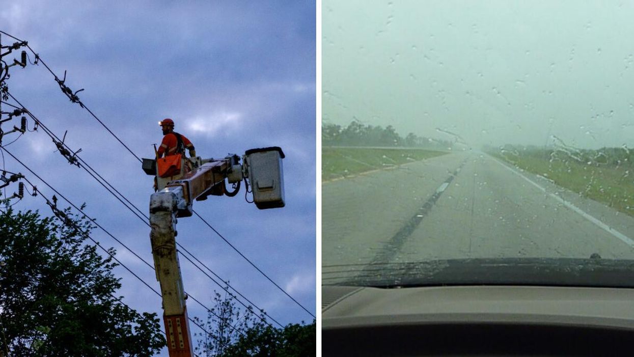 Hydro Ottawa power restoration. Right: Driving through a thunderstorm.